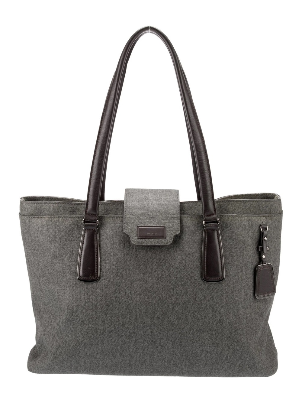 Tumi Gray Tote with Dark Brown Leather Handles